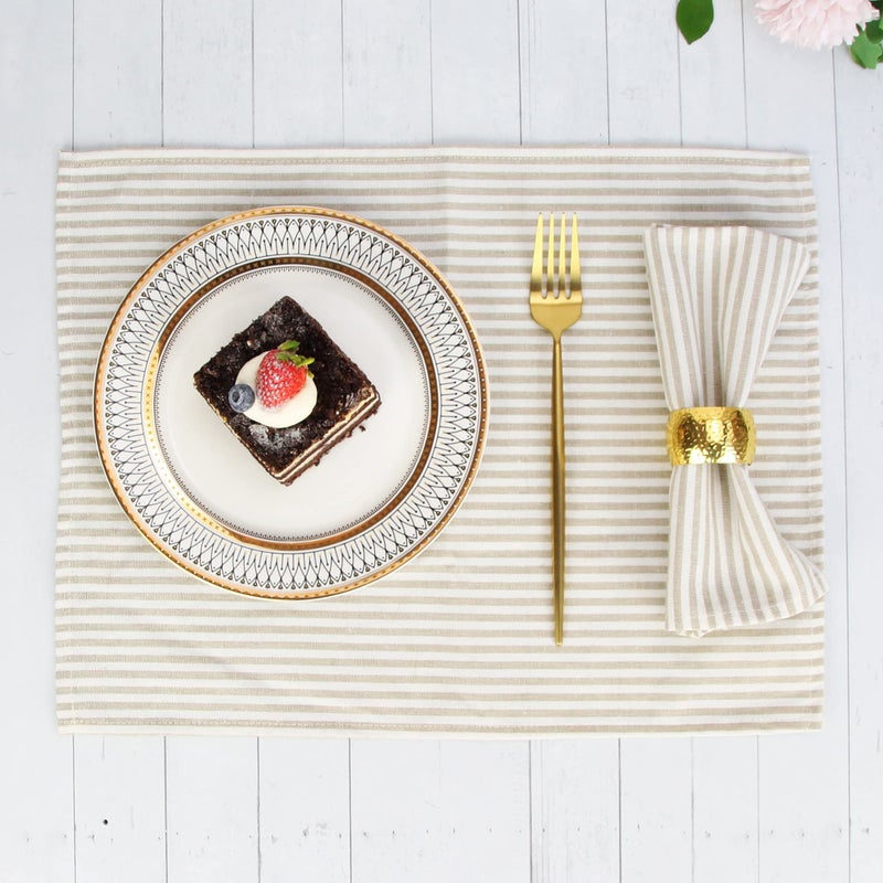 INFEI Plain Striped Cotton Linen Blended Dinner Cloth Napkins - Set of 12 (40 x 30 cm) - for Events & Home Use (Beige) - Image 2